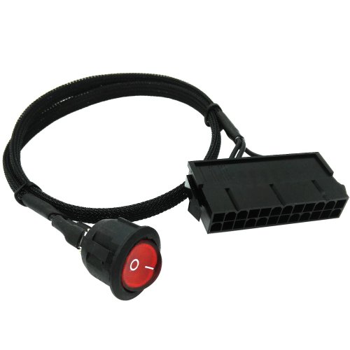 COMeap 24 Pin ATX Red LED Power On/Off Switch Jumper Bridge Adapter Braided Cable 21.5-inch(55cm) 