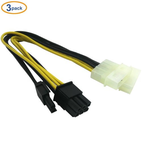 COMeap (3-Pack) 8 Pin (6+2) Male PCI Express to 2X Molex Power Adapter Cable 9-inch(23cm) 