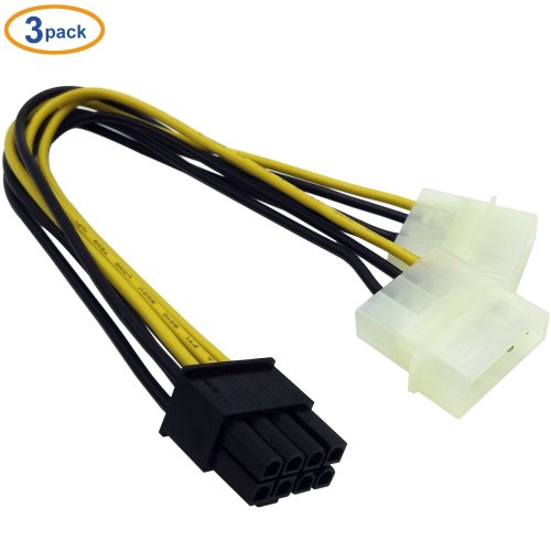 COMeap (3-Pack) 8 Pin Male PCI Express to 2X Molex Power Adapter Cable 9-inch(23cm)