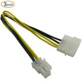 COMeap (3-Pack) LP4 Molex Male to ATX 4 pin Male Auxiliary Power Adapter Cable 9.5-inch(24cm)
