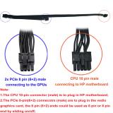COMeap Motherboard 10 Pin to Dual PCI-E 2X 8 Pin(6+2) Power Adapter Cable for HP DL380 G6 G7 Server 25-inch+9-inch(63cm+23cm) 