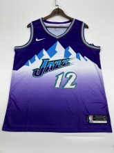 NBA Men Utah Jazz Purple Snow Mountain #12 STOCKTON Jersey High Quality Name and Number Print