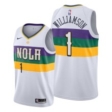 NBA Men New Orleans Pelicans White City #1 WILLIAMSON Jersey High Quality Name and Number Print