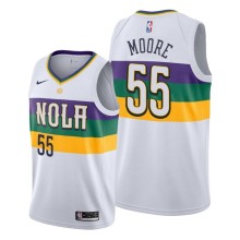 NBA Men New Orleans Pelicans White City #55 MOORE Jersey High Quality Name and Number Print