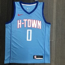 NBA Men Season 2021 Houston Rockets Light Blue City #0 WESTBROOK Jersey High Quality Name and Number Print