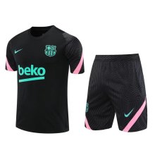 21/22 Barcelona Black Training Set--Short Sleeve and Short Pant Training Tracksuit