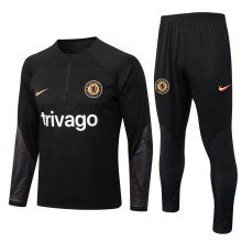 22-23 Chelsea Black Sweater Tracksuit with Ink-jet Printing Thai Quality