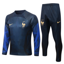 22-23 France Dark Blue Sweater Tracksuit with Ink-jet Printing Thai Quality
