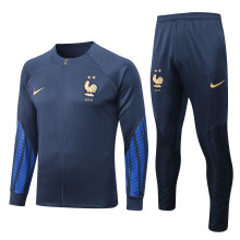 22-23 France Navy Blue with Blue sleeves Jacket Tracksuit Thai Quality