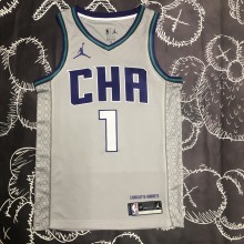 NBA Men Season 2019 Charlotte Hornets Grey #1 BALL Jersey High Quality Name and Number Print