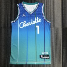 NBA Men 75th Anniversary Season 2022 Charlotte Hornets #1 BALL Blue Jersey High Quality Name and Number Print