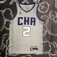 NBA Men Season 2019 Charlotte Hornets Grey #2 BALL Jersey High Quality Name and Number Print