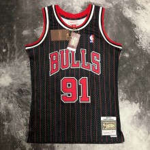 NBA Men Season 1996 Retro Chicago Bulls Black Stripe #91 RODMAN Jersey High Quality Name and Number Print