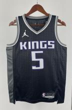 NBA Men 2023 Sacramento Kings Black with Jordan Logo #5 FOX Jersey High Quality Name and Number Print