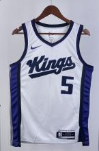 NBA Men 2024 Sacramento Kings White #5 FOX Jersey High Quality Name and Number Print
