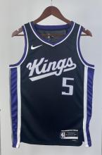 NBA Men 2024 Sacramento Kings Black #5 FOX Jersey High Quality Name and Number Print