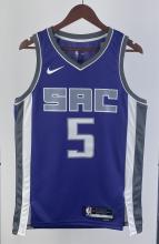 NBA Men 2023 Sacramento Kings Purple #5 FOX Jersey High Quality Name and Number Print