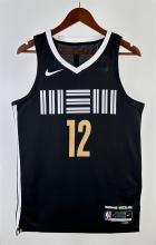 NBA Season 2024 Memphis Grizzlies Black City Eidtion #12 MORANT Jersey High Quality Name and Number Print