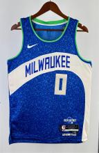 NBA Men 2023 Milwaukee Bucks Blue City Edition #0 LILLARD Jersey High Quality Name and Number Print
