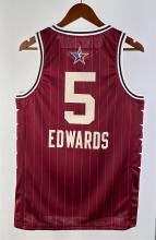 NBA Men 2024 Los Angeles Lakers All Stars Red #5 EDWARDS Jersey High Quality Name and Number Print