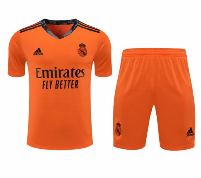 20/21 Real Madrid Orange Short Sleeve Goalkeeper training suit (Shirt + Pant )