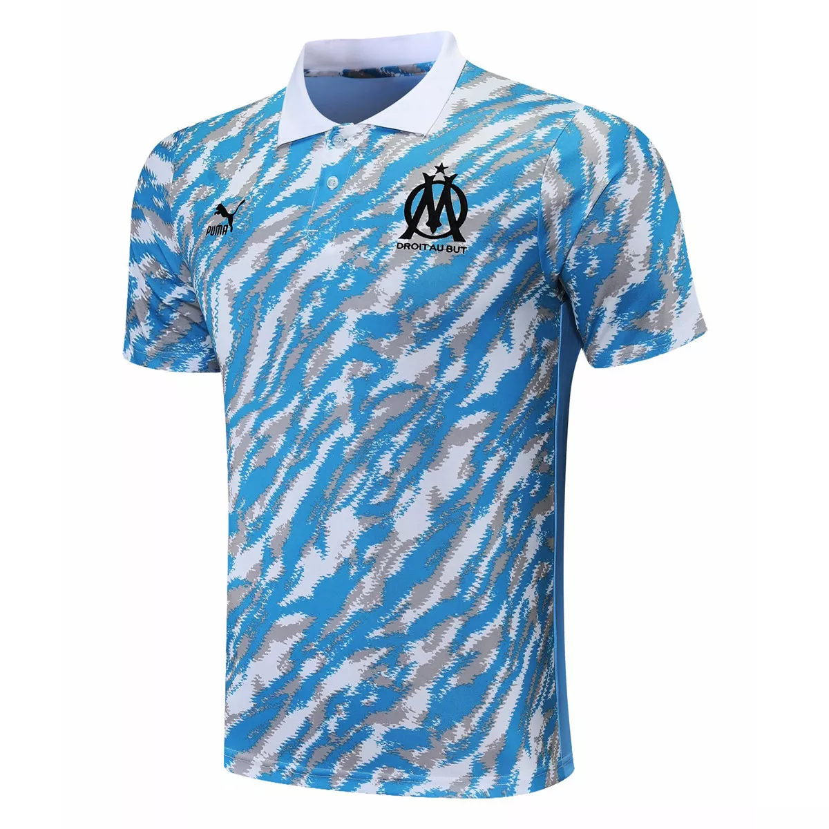 Mens Olympique Marseille Polo Shirt Light Blue 2021/22