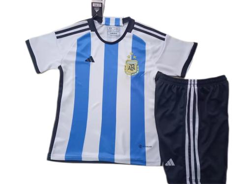 Kids-Argentina 2022 World Cup Home 3 Stars Soccer Jersey