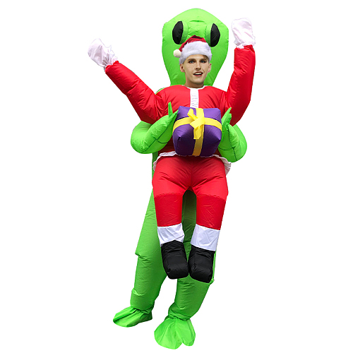 Hot Green Alien Inflatable Costume Cosplay Kids Adult Funny Blow Up Suit Party Choth Fancy Dress Halloween Costume For Women Men