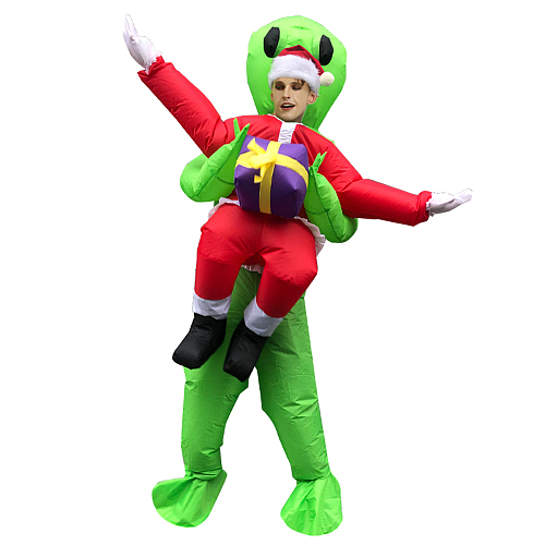 Hot Green Alien Inflatable Costume Cosplay Kids Adult Funny Blow Up Suit Party Choth Fancy Dress Halloween Costume For Women Men