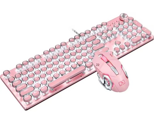 Gamingkeyboards Mechanical Gaming Keyboard and Mouse Combo With LED Backlit 104-Key Blue Switch Pink Wired Laptop Keyboard