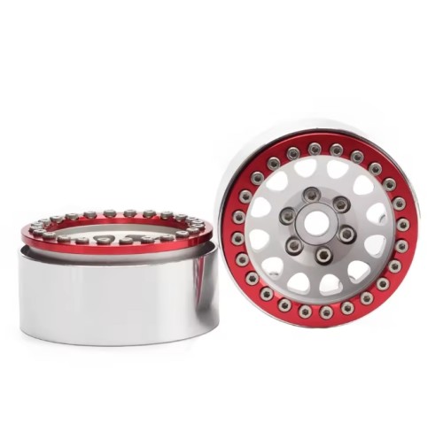  1/10 Scale RC Crawler Wheel SCX10-KM2 RR10 TRX-4 D110 D90 Red-Silver Black*4PCS 1.9 inch Beadlock Wheel Hub Rims