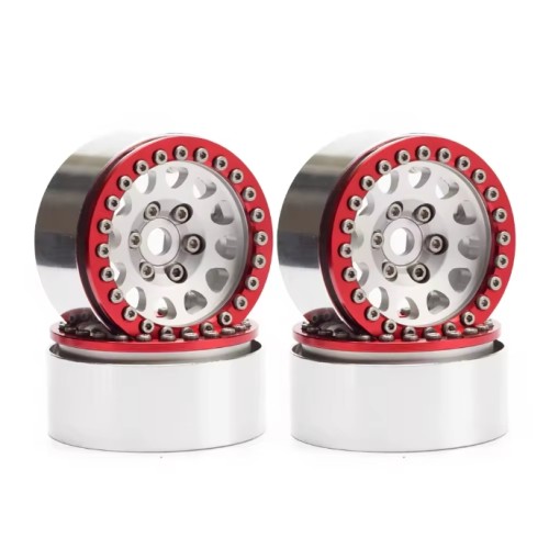  1/10 Scale RC Crawler Wheel SCX10-KM2 RR10 TRX-4 D110 D90 Red-Silver Black*4PCS 1.9 inch Beadlock Wheel Hub Rims
