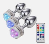 LED Anal plug Stainless Steel Jewel Butt Plug Anal Foxtail Furry RGB with Remote