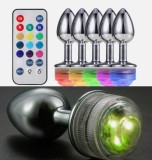 LED Anal plug Stainless Steel Jewel Butt Plug Anal Foxtail Furry RGB with Remote