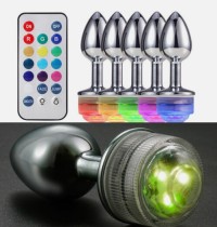 LED Anal plug Stainless Steel Jewel Butt Plug Anal Foxtail Furry RGB with Remote
