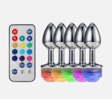 LED Anal plug Stainless Steel Jewel Butt Plug Anal Foxtail Furry RGB with Remote
