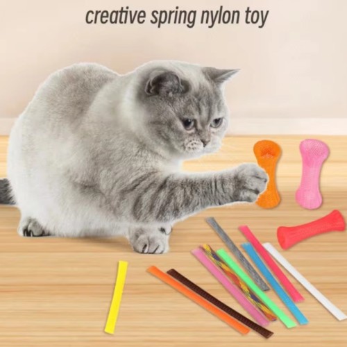 Pet kitten colorful interactive playful elastic hose plastic coil spiral cat spring toy