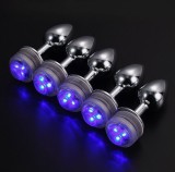LED Anal plug Stainless Steel Jewel Butt Plug Anal Foxtail Furry RGB with Remote