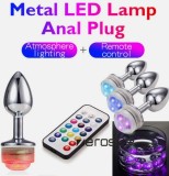 LED Anal plug Stainless Steel Jewel Butt Plug Anal Foxtail Furry RGB with Remote