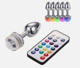 LED Anal plug Stainless Steel Jewel Butt Plug Anal Foxtail Furry RGB with Remote