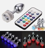 LED Anal plug Stainless Steel Jewel Butt Plug Anal Foxtail Furry RGB with Remote