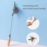Class Solid wood handle Spring Tease pet companion stick Feather Cat Interactive Tease Cat stick tease cat toy