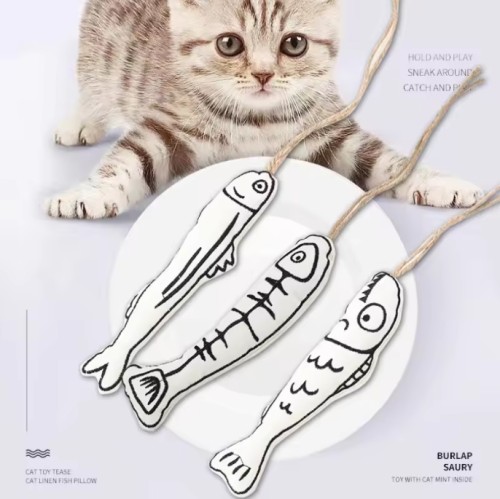 Interactive Fish Shape Stuffed Catnip Cat Toy Teeth Cleaning Funny Cotton Fish Plush Catnip Toys for Cat