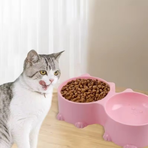 Pet Bowl Nonskid Double Water and Food Bowls Cute Design Cats Feeder Feeding Bowl Kitten Supplies