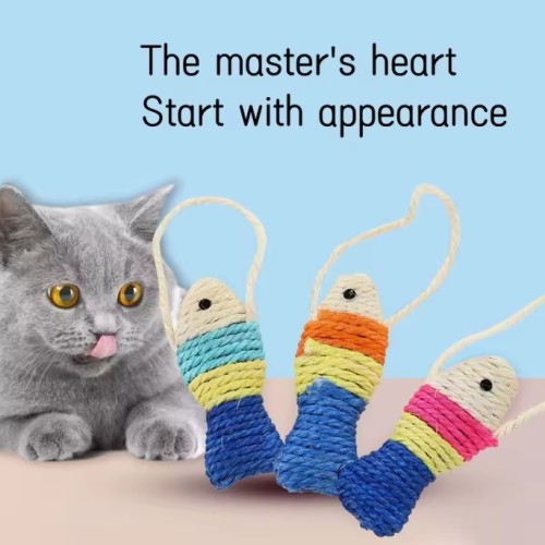 Wholesale pet chew molar clean teeth toys Sisal fish scratch resistant fish shape cat claw cat toy Interactive Toys For Cat