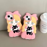 Mobile Phone Case Silicone for Apple 14 Panda Cartoon Girl Holding Cat Girl Cute Apple cellPhone cover