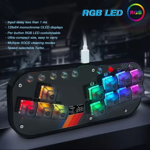 Mini Hitbox Flatbox WASD SOCD Fighting Stick SallyBox LED Light Controller Game Controller for PC/PS3/PS4/Switch