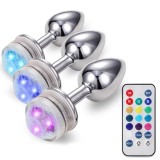 RGB Adult Toys Aluminum Remote Control LED Flashing Light Up Anal Butt Plug for Men Women