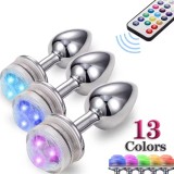 RGB Adult Toys Aluminum Remote Control LED Flashing Light Up Anal Butt Plug for Men Women
