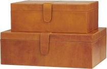  LAGEFEFE Leather Handmade Decorative Box Storage Decorative Keepsake Boxes with Snap Front Closure and Detailed Stitching, Set of 2 Storage Boxes 17 , 14  W, Brown